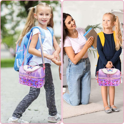RHCPFOVR Kids Lunch Bag - Double - Decker Cooler Insulated Lunch Box for Boys Girls,Washable Lunch Bag with Strap and Reusable Toddler Lunchbox for School and Daycare