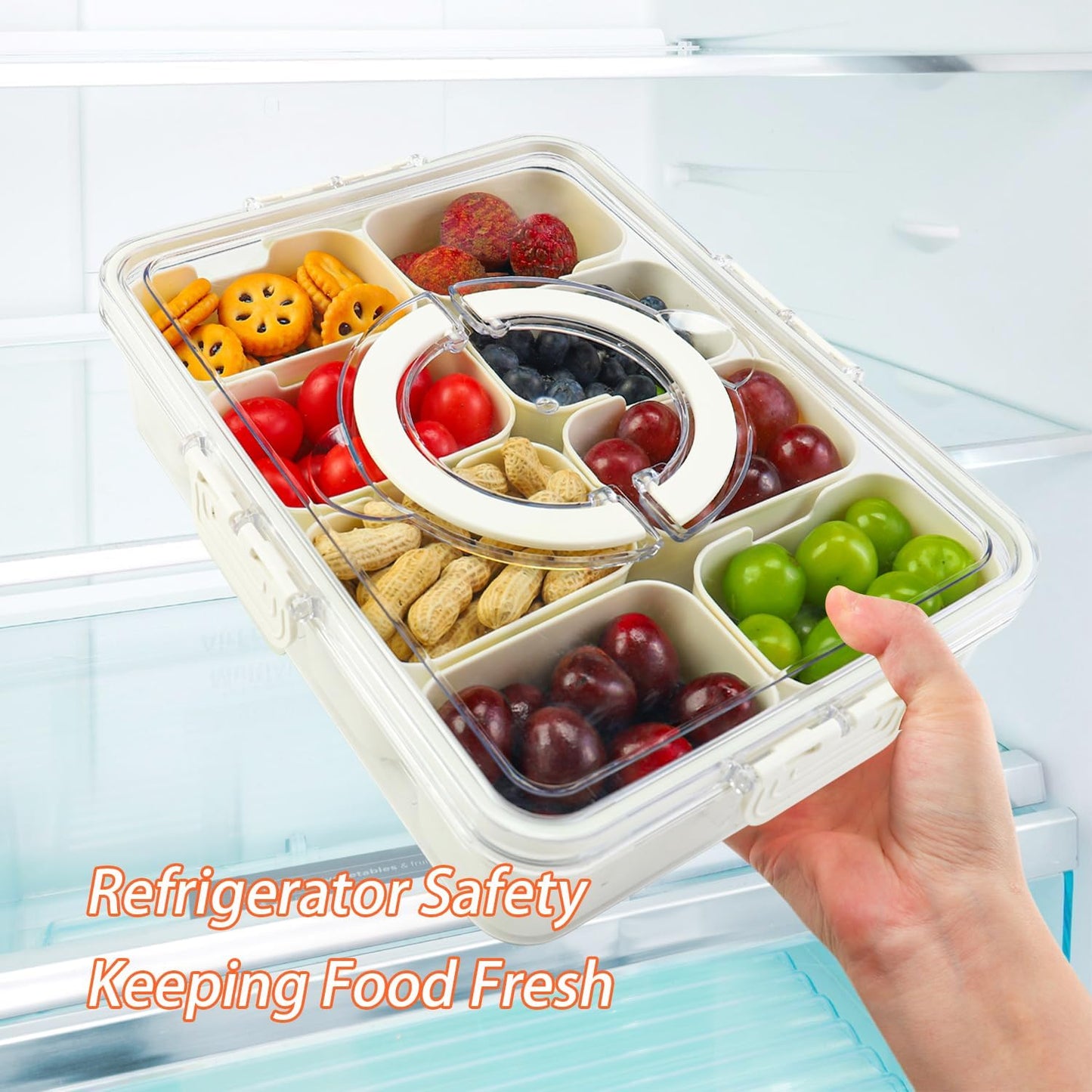 Snackle Box Container, 8 Compartment Divided Serving Tray with Lid and Handle, Snack Box Container for Candy, Fruit and Snacks, Great for Gatherings, Outings, Parties and Entertaining（Pink）