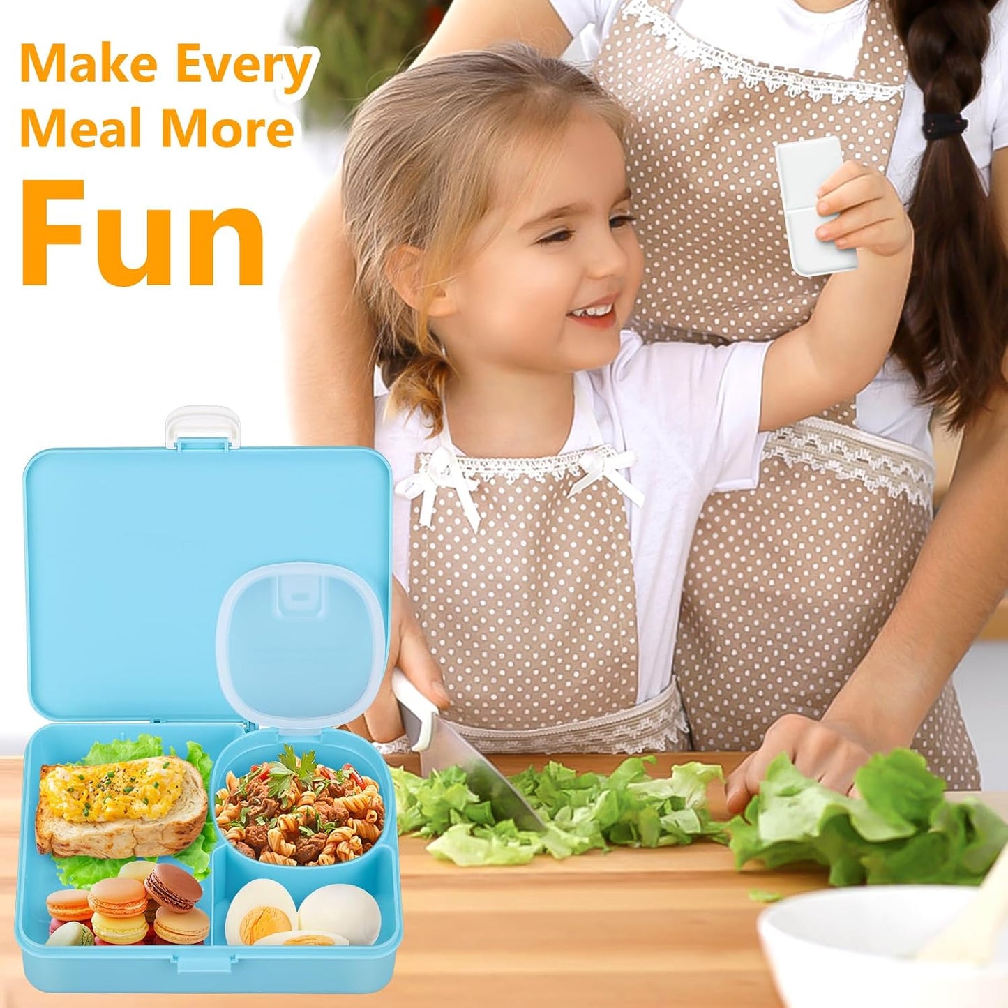 JOOPETALK Kids Snackle Lunch Box with Leak-Proof Snack Container, 8 Compartments with Detachable Dividers, BPA-Free, Dishwasher Safe – Bento Box for School & Travel(Blue)