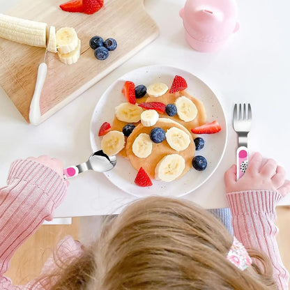 3-Piece Children Utensils Set Crazy polka dots Knife Spoon Fork Set Stainless Steel Silverware Set Easy-Grip Reusable Utensils Set Child Flatware Set with Case for Lunch Travel