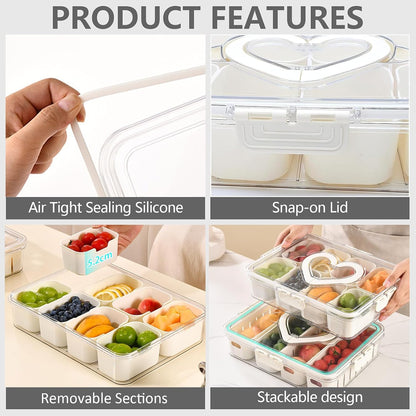 Snackle Box Container, Portable Snack Containers with Lids for Candy, Fruits, Nuts, Veggies, Snacks (White(2 Pack-4 Compartments))