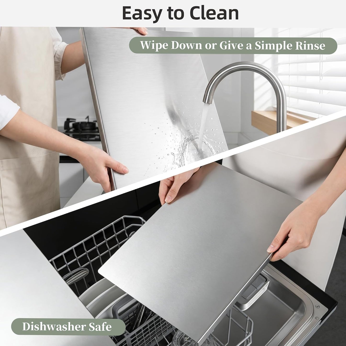 Stainless Steel Cutting Board Set with Lip, 2 Pack 16" & 24" Metal Chopping Boards for Kitchen Countertop, Non-Slip Food Prep Boards for Meat & Vegetables