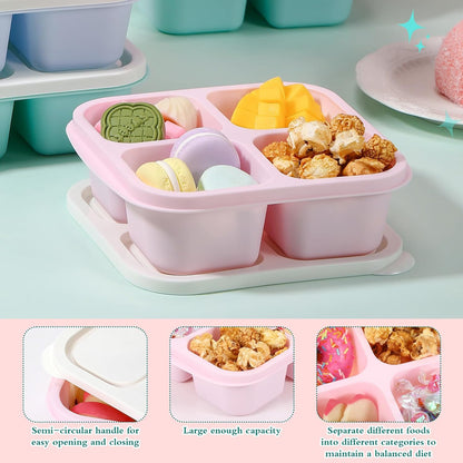 Honeydak 10 Pack Bento Snack Containers 4 Compartment Snack Boxes Reusable Containers with Lids Divided Meal Prep Lunch Food Storage Box for School Work Travel