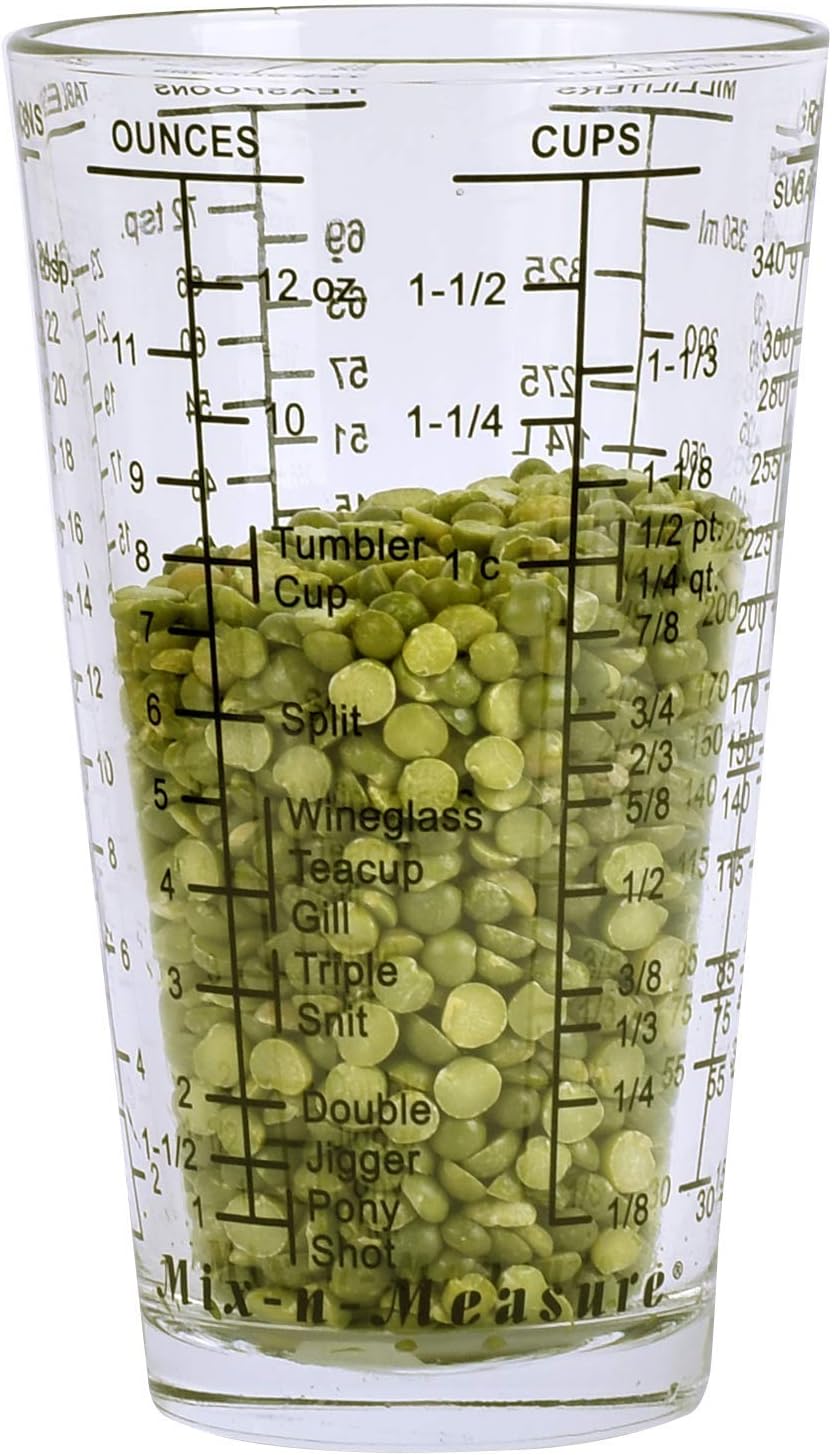 Kolder Mix N Measure Glass, Multi-Purpose Liquid and Dry Measuring Cup, 6 Units of Measurement, Heavy Glass, Red