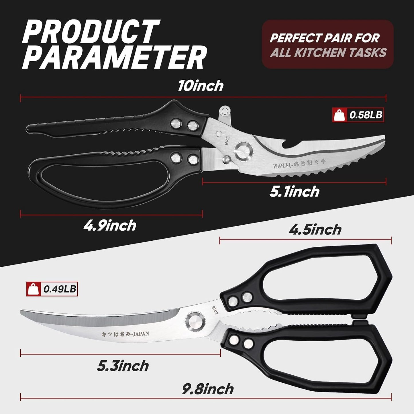 TIVOLI Kitchen Scissors Set Silver,Japanese Stainless Steel Kitchen Shears for Food, Heavy Duty Poultry Shears, Food Scissors for Meat,Chicken Bones and Turkey,Ideal Gift