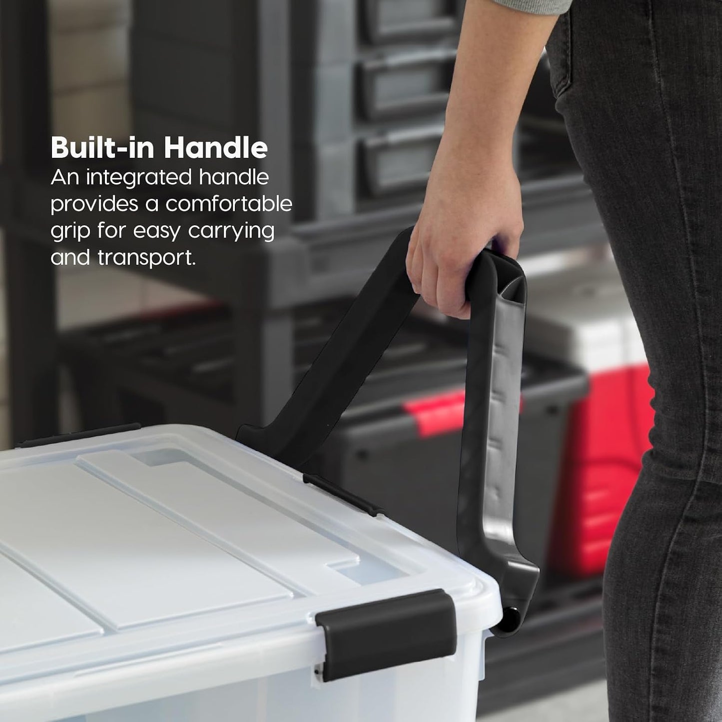 IRIS USA Storage Bins with Lids, WeatherPro Wheeled 106 Qt, Plastic, 3 Pack | Weather-tight gasket, wheels, and secure latches protect camping gear, tools, holiday décor, clothing, and documents.