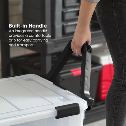 IRIS USA Storage Bins with Lids, WeatherPro Wheeled 106 Qt, Plastic, 3 Pack | Weather-tight gasket, wheels, and secure latches protect camping gear, tools, holiday décor, clothing, and documents.