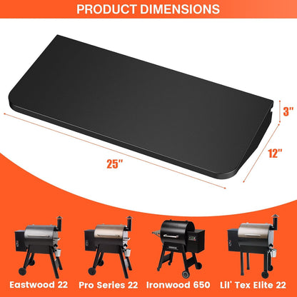 QuliMetal Folding Front Shelf for Traeger Pro 34, Texas Elite 34, Century 885 and Eastwood 34, 37" x 12" Heavy-Duty Grill Prep Table with Cutting Board, Stainless Steel Basin, Lid and 5 Hooks
