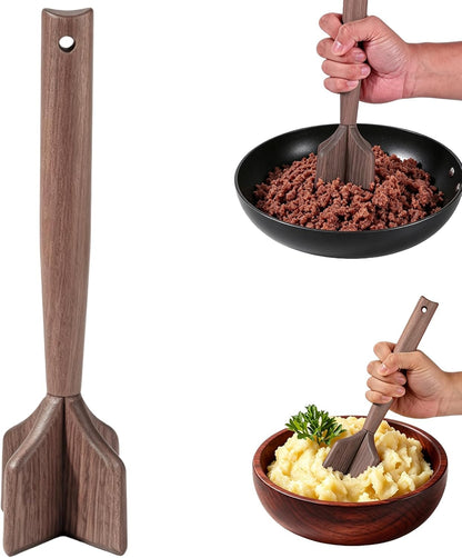 Wooden Meat Masher Ground Beef Masher Wooden Meat Chopper Hamburger Meat Chopper Kitchen Food Tenderizer Beef Burger Smasher Chicken Shredder Household Cooking Kitchen Utensils Gadget Tool