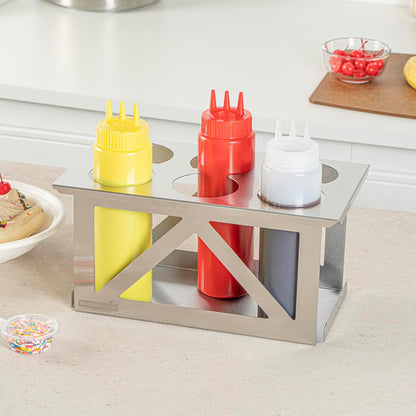 Restaurantware Stainless Steel Bottle Organizer - 1 Count - 6.299 x 7.087 x 0.394 Inches - Dishwasher-Friendly Condiment Holder - Kitchen Bottle Rack - Space-Saving Design - Silver