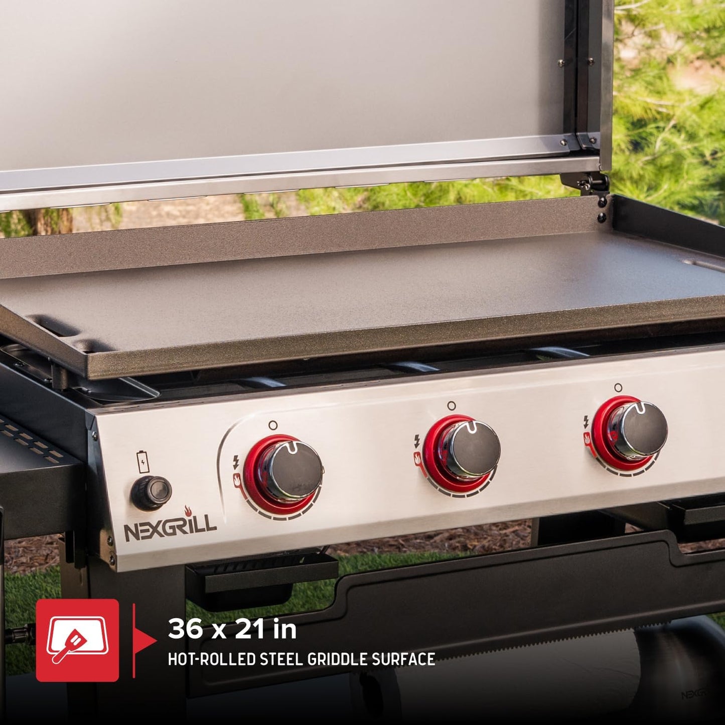 Nexgrill Daytona 4-Burner Propane Gas Griddle with Side Tables, 60000 BTU Flat Top Grill, 756 SQ In. Hot-Rolled Steel Cooking Space, Outdoor Cooking Barbeque, Black/Silver - 720-1058A