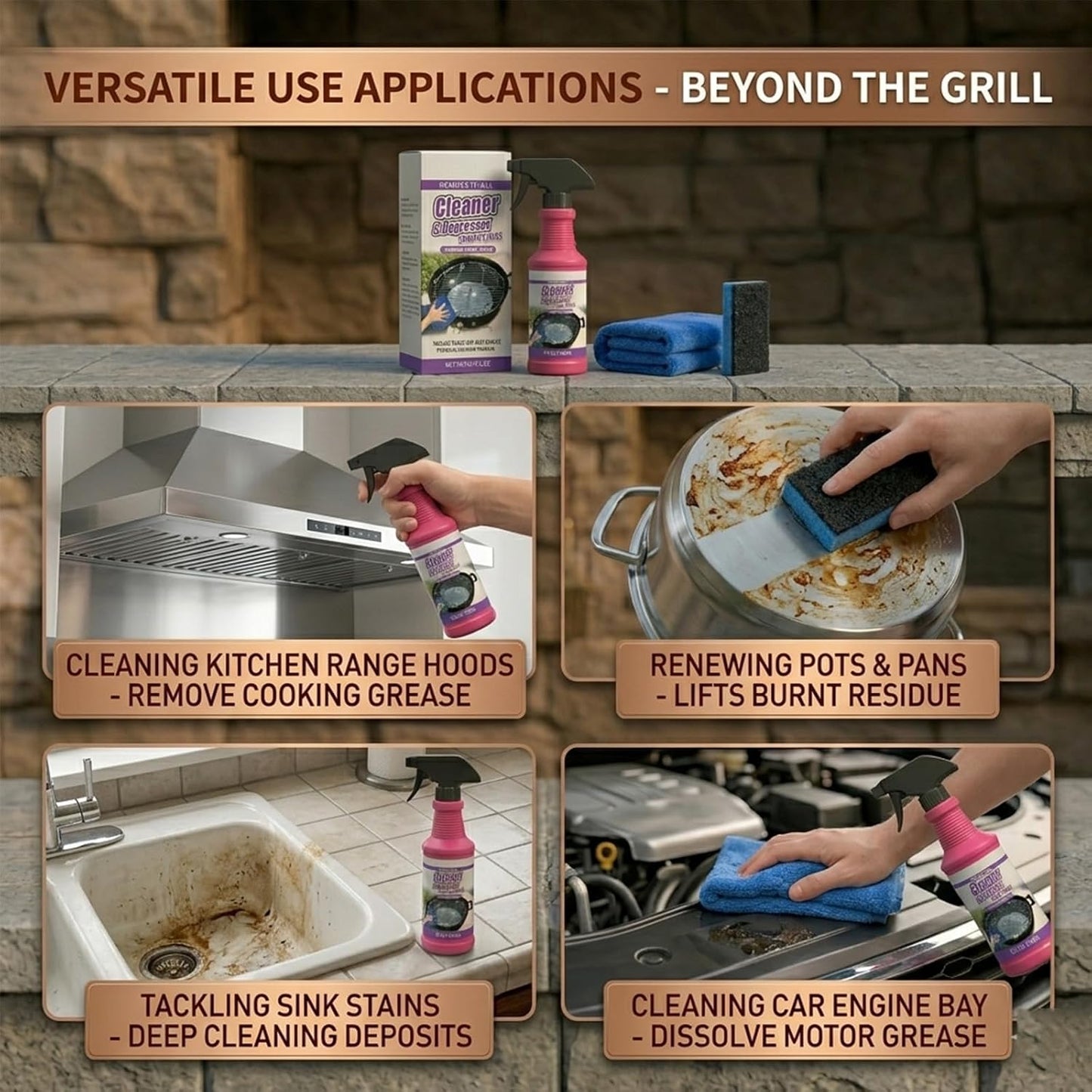 Fast-Acting Heavy-Duty Grill Degreaser Spray, Fast Acting Heavy Duty Grill Degreaser, 120ml/4fl.0z, Suitable for All Stubborn Oil Stains (1 Set)