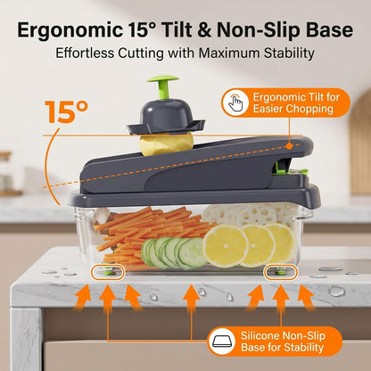 15 in 1 Vegetable Chopper with Container, Onion Chopper Mandoline Slicer