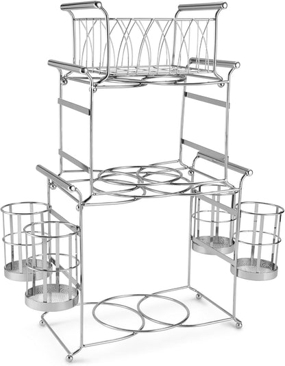 Sorbus® Buffet Caddy — 7-Piece Stackable Set Includes Plate, Napkin, and Silverware Holder, 3-Tier Detachable Tabletop Organizer — Ideal for Kitchen, Dining, Entertaining, Parties,Thanksgiving (Black)