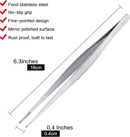 Set of 3 Kitchen Tweezers Fine Tweezer Tongs, MSY BIGSUNNY Stainless Steel Food Tweezers, Precision Serrated Tips Food Tongs (8.5" 10" and 12")