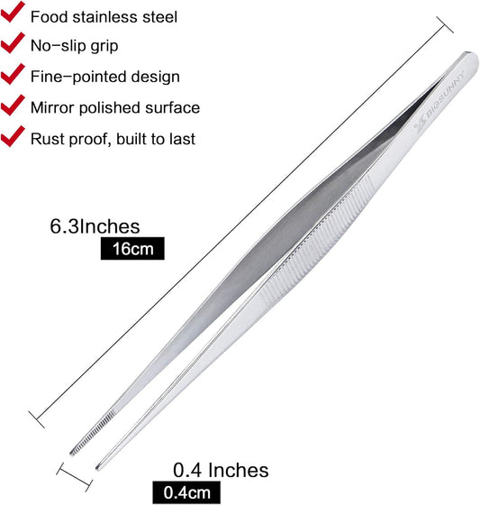 Set of 3 Kitchen Tweezers Fine Tweezer Tongs, MSY BIGSUNNY Stainless Steel Food Tweezers, Precision Serrated Tips Food Tongs (8.5" 10" and 12")