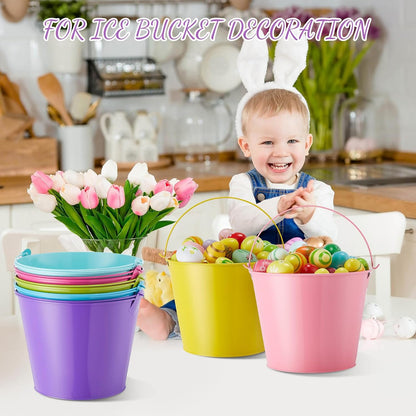 Zopeal 12 Pcs Galvanized Beer Bucket Set, Includes 8 Metal Ice Buckets 5qt with 2 Scoops & 2 Tongs, Round Slive Pails Bulk for Weddings Birthday Beach Pool Party Supplies Summer Table Centerpieces