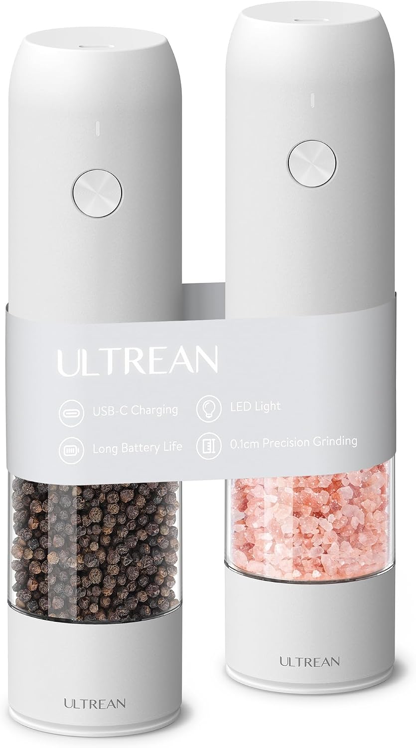 Ultrean Electric Salt and Pepper Grinder Set, Rechargeable,Matte Black