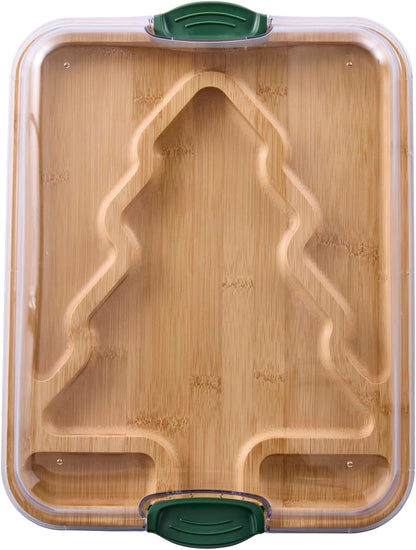 Farberware Build-A-Board Bamboo Cutting Board with Built-In Compartments & Clear Locking Lid, Black Handles, Charcuterie, Snack Tray, Food Prep and Serving Platter