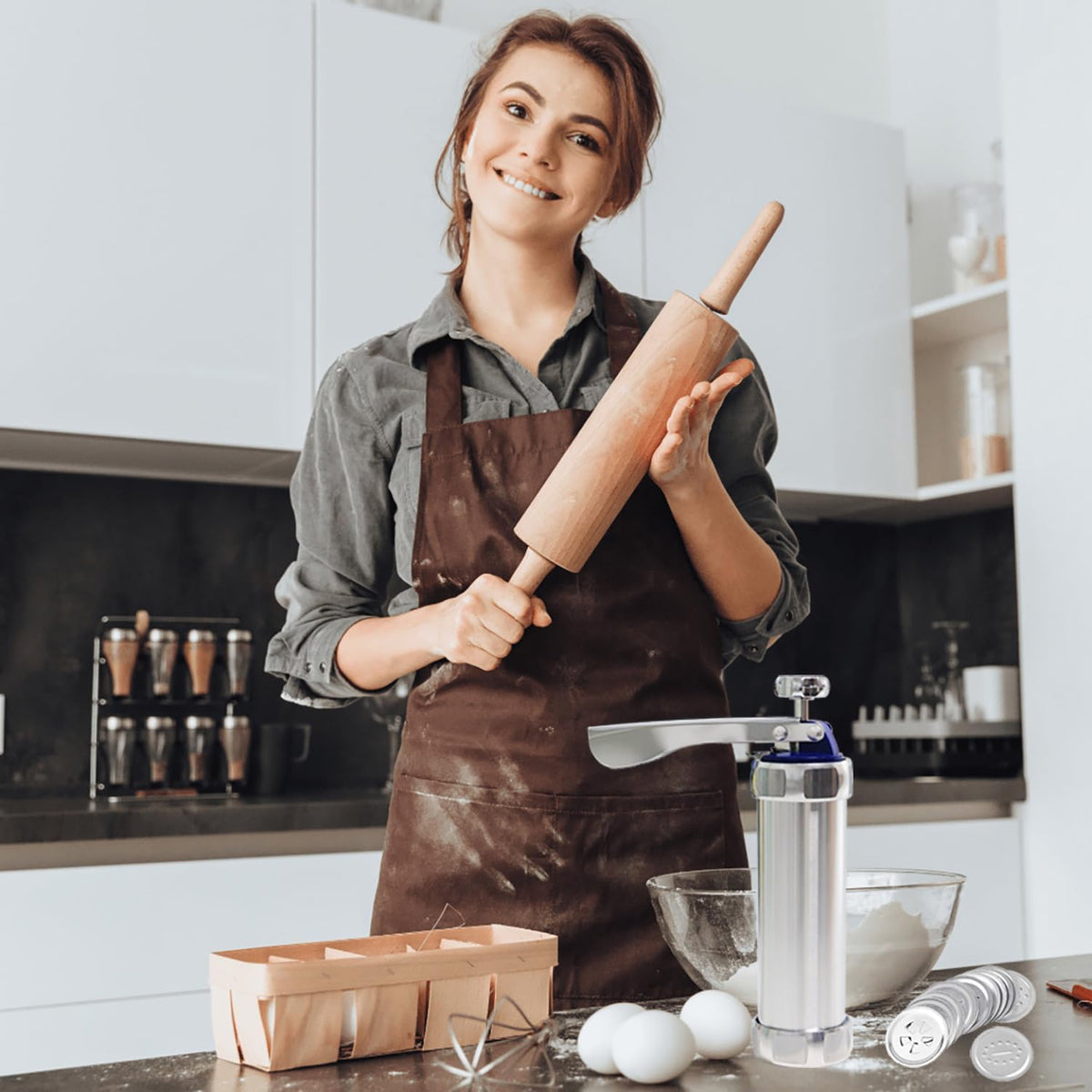 Cookie Press Gun Kit, 20 Discs & 4 Icing Tips, Stainless Steel