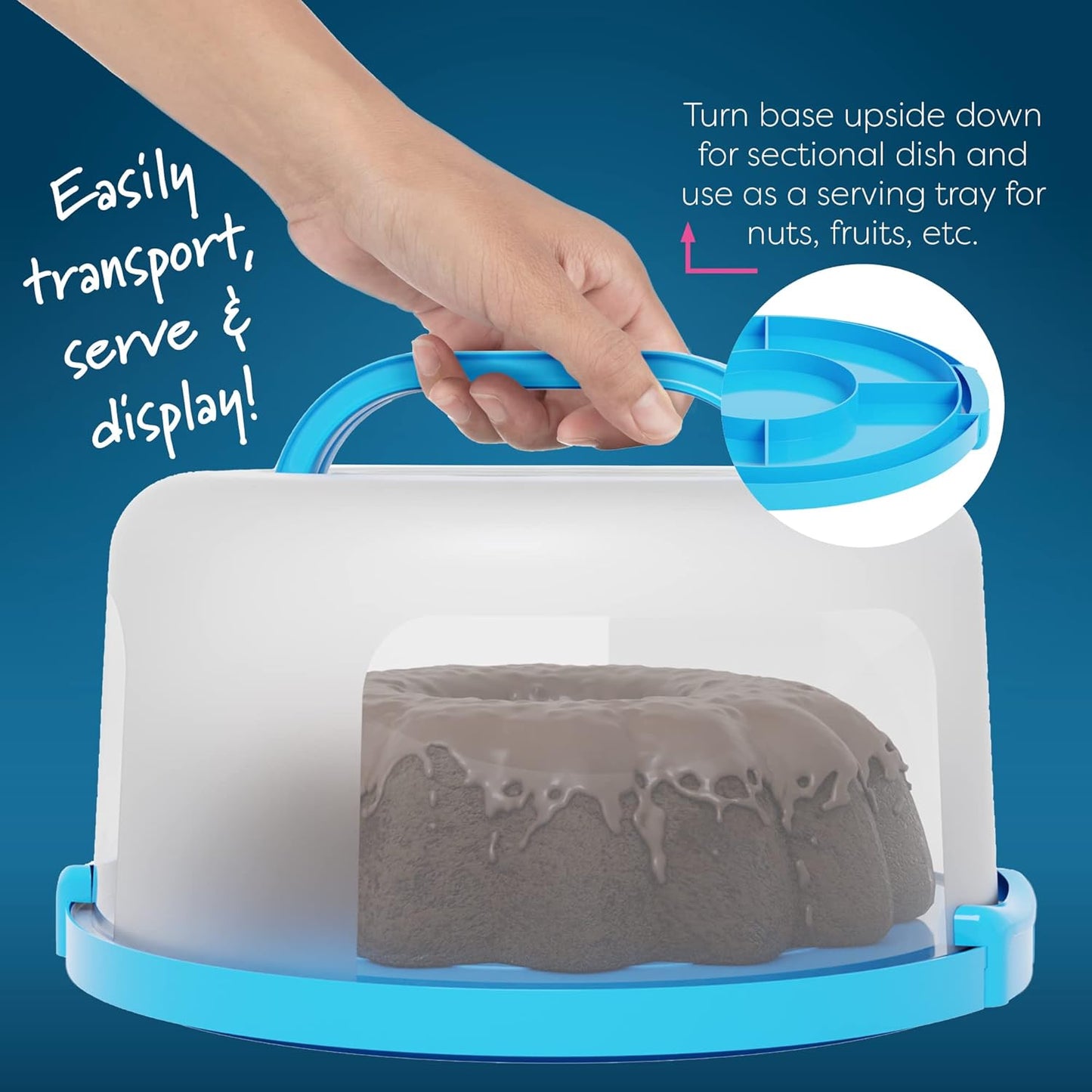 Cake Cupcake Carrier with Lid and Handle + Cake Stand Plate with Dome | 10" Round Cake Container Holder with Cover | Plastic Pie Carrier Cake Storage Container | Bunt Keeper Platter Tray for Transport
