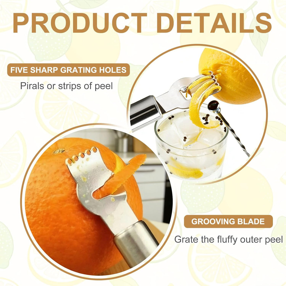 uxcell Lemon Zester Tool Stainless Steel Orange Peeler Silver