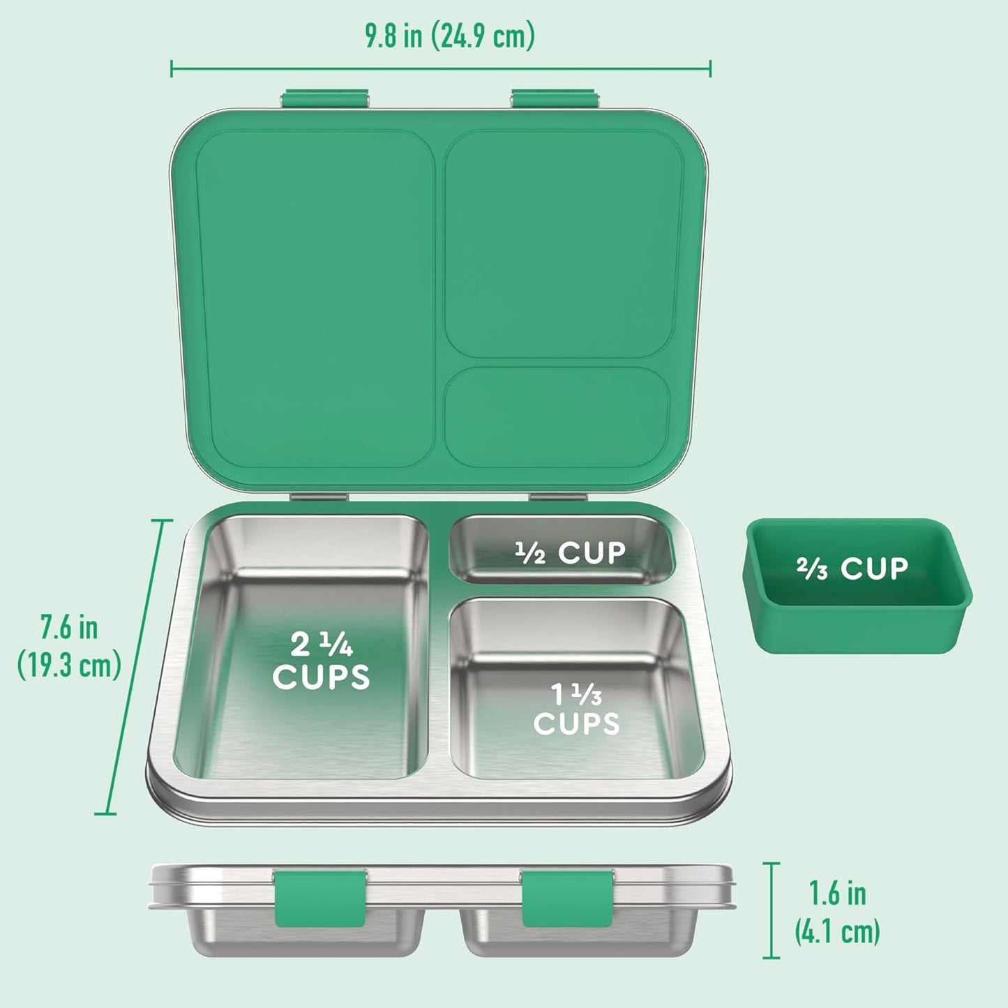 Bentgo Kids Stainless Steel Leak-Resistant Lunch Box - 3-Compartments with Bonus Silicone Container, Durable, Eco-Friendly, Dishwasher Safe, BPA-Free, Ideal for School, Ages 3+ (Silver)