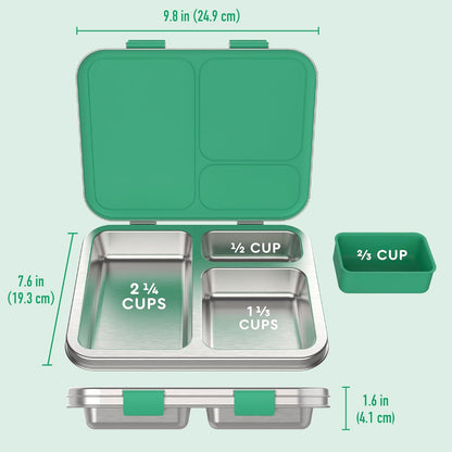 Bentgo Kids Stainless Steel Leak-Resistant Lunch Box - 3-Compartments with Bonus Silicone Container, Durable, Eco-Friendly, Dishwasher Safe, BPA-Free, Ideal for School, Ages 3+ (Silver)