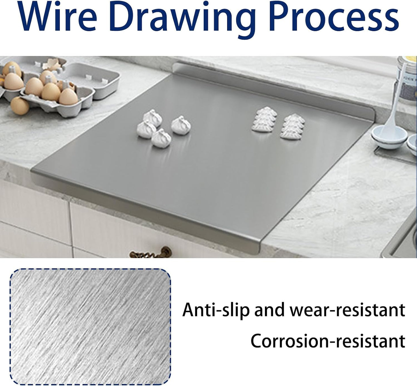 316 Stainless Steel Cutting Mat with Raised Lip and Non Slip Silicone Pad for Kitchen Countertop Chopping Meat Slicing Fruit Dicing Vegetable Easy Cleaning 300 * 400 * 1.5mm 316 stainless steel