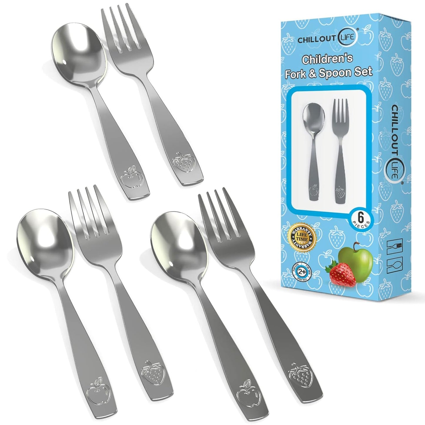 CHILLOUT LIFE Stainless Steel Kids Silverware Set 15 Pieces - Child and Toddler Safe Flatware - Kids Utensil Set - Metal Kids Cutlery Set Includes 5 Small Kids Spoons, 5 Forks & 5 Knives