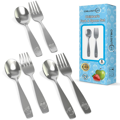 CHILLOUT LIFE Stainless Steel Kids Silverware Set 15 Pieces - Child and Toddler Safe Flatware - Kids Utensil Set - Metal Kids Cutlery Set Includes 5 Small Kids Spoons, 5 Forks & 5 Knives