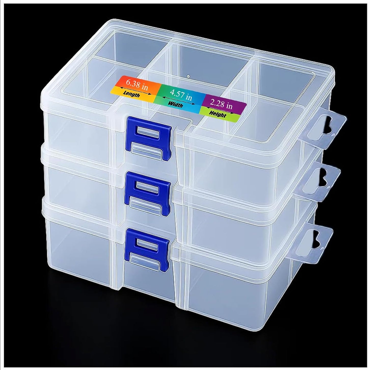 3pcs Clear Storage Small Parts Organizer Box Storage Bin With Dividers Multi Compartment for Beads Art DIY Tackle Box Organizer (5 - compartment sewing box)