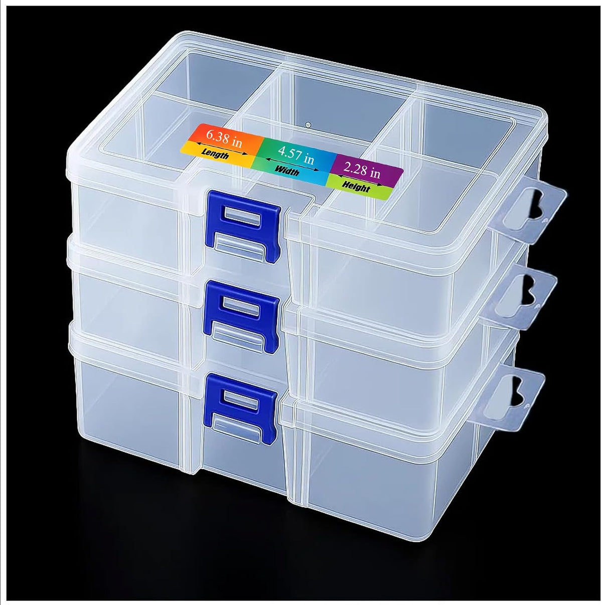 3pcs Clear Storage Small Parts Organizer Box Storage Bin With Dividers Multi Compartment for Beads Art DIY Tackle Box Organizer (10 - compartment in length)
