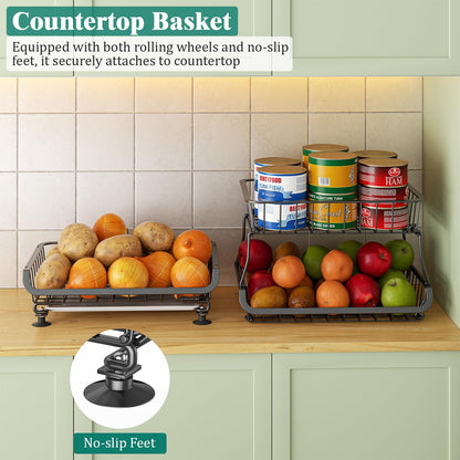 Giwil 3-Tier Rolling Pantry Organizers with Wheels, Stackable Wire Basket for Kitchen Pantry Shelves, Vegetable Storage Rack Pantry Cart for Snack Fruit Onion Potato, Black