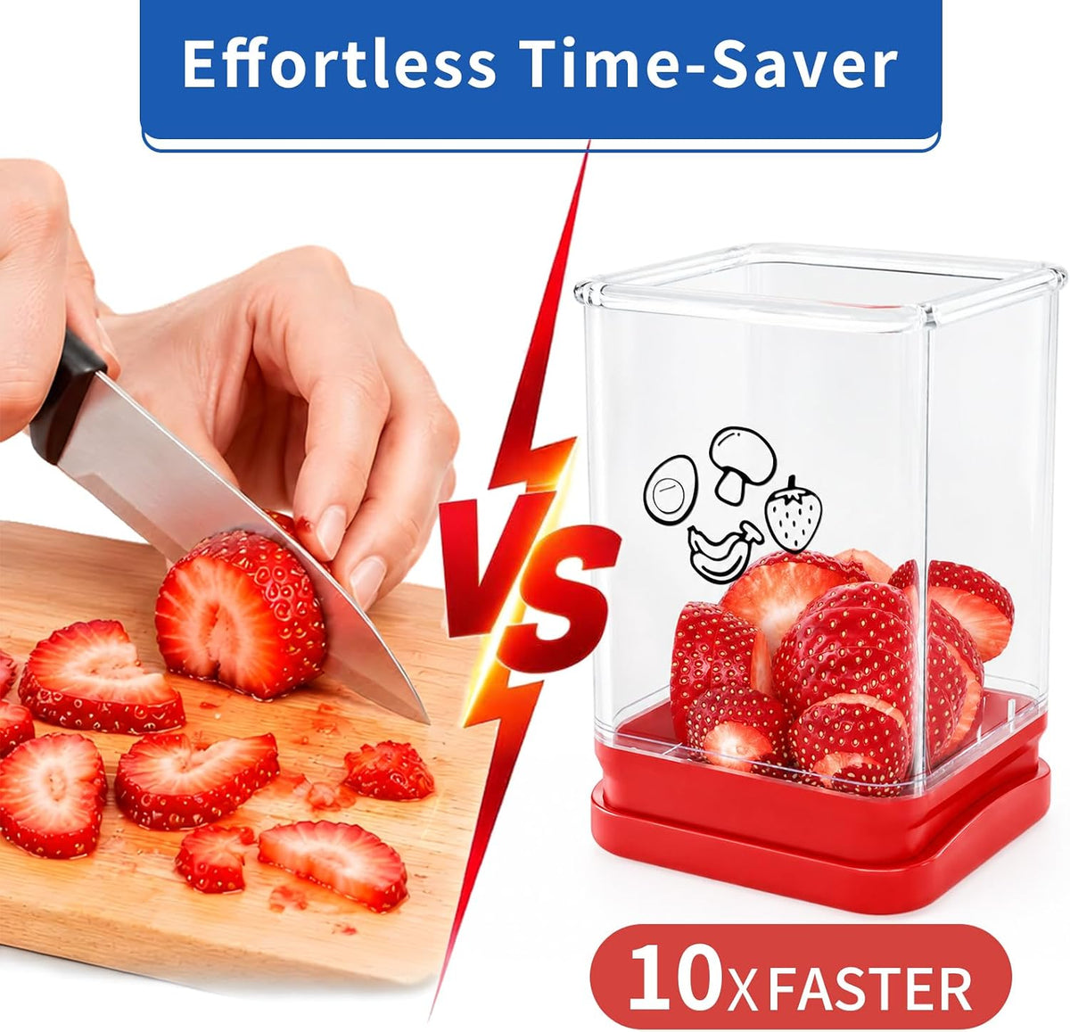 Creative Strawberry Slicer, Stainless Steel Speed Cutter with Push Plate
