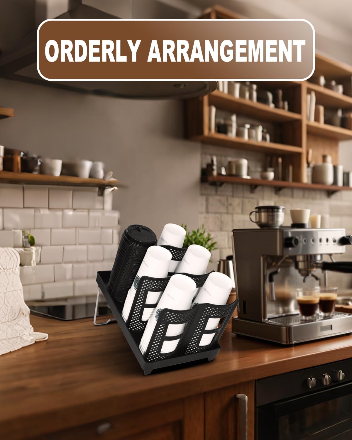 Coffee Cup Holder,Cup and Lid Dispenser with Stand,Disposable Cups Organizer,3 Slots,for Coffee Station,Bar,Office,Home,Restaurant,Breakroom,Countertop