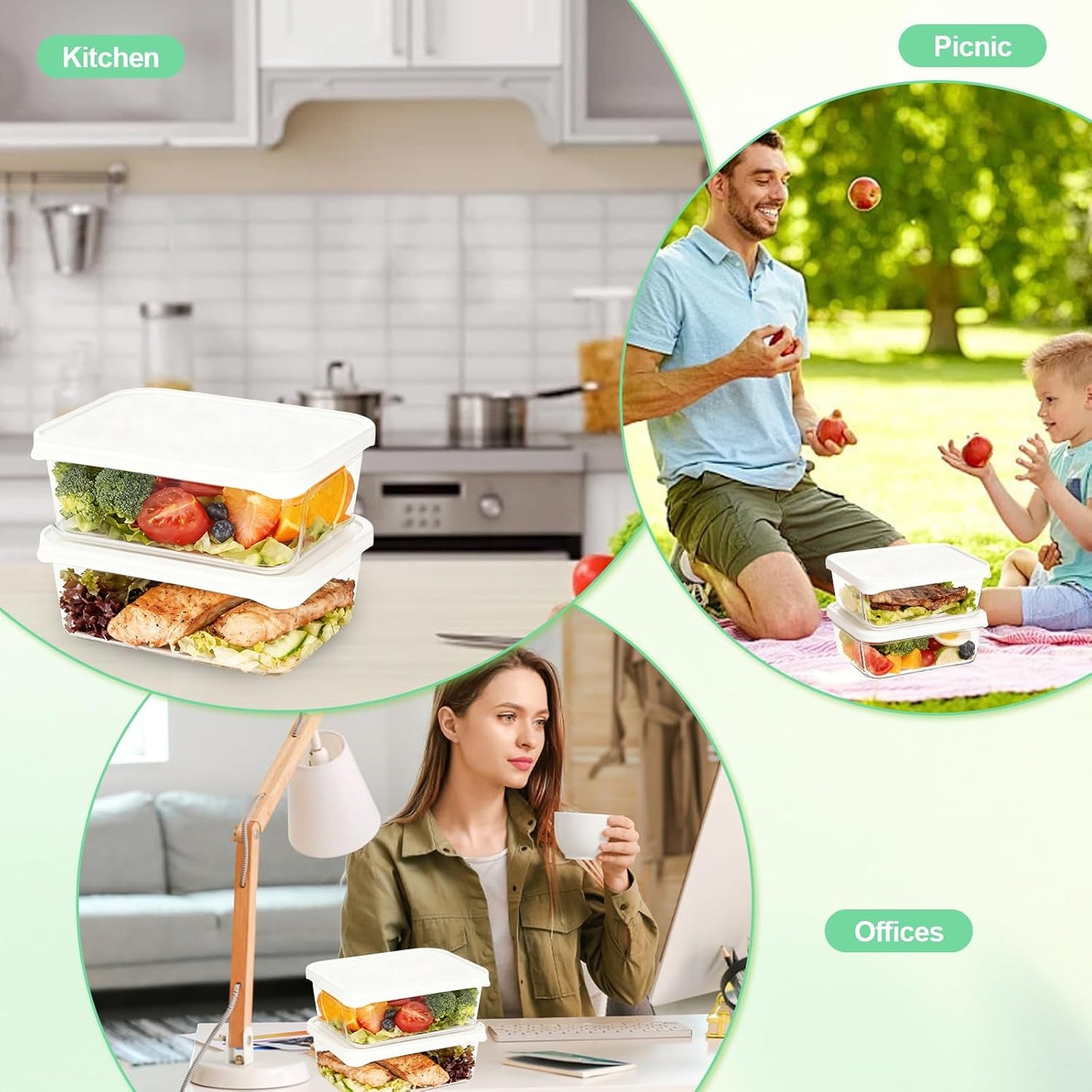 Quodac Food Storage Containers 4-Pack, 4.7 Cup Leakproof Lunch Boxes with Silicone Lids, Microwave & Dishwasher Safe, BPA-Free Meal Prep Containers