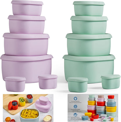 ISSEVE 12Pcs/Set Nesting Silicone Food Storage Containers with Lids, BPA Free Reusable Meal Prep Silicone Containers Airtight, Freezer Dishwasher Safe (33.8oz, 20oz, 10oz, 6.7oz, 1.3oz)