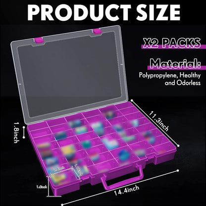 Juexica 2 Pcs Large 48 Grids Plastic Storage Bead Organizer Box, Tackle Box, Compartment Organizer Container with Adjustable Dividers for Jewelry Art Crafts Toys Screw Small Parts(Clear)