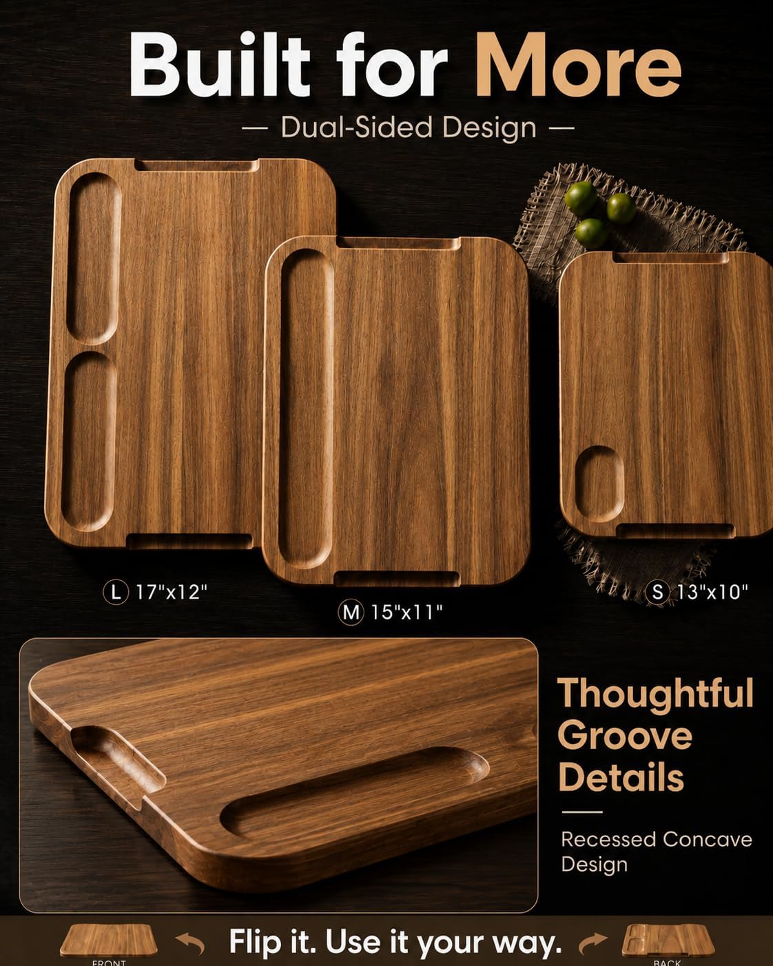 Starkbear Acacia Wood Cutting Board Set of 3 with Stand, Core-Cut Non Slip Wooden Chopping Block, Sloped Juice Groove Reversible Charcuterie Serving Tray for Modern Kitchen Gift