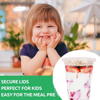 Aatriet 12 oz Clear Plastic Parfait Cups with Insert 3.25oz & Dome Lids No Hole - (20 Sets) Yogurt Fruit Parfait Cups, for Dips and Veggies, Take Away Breakfast and Snacks. No Leaking