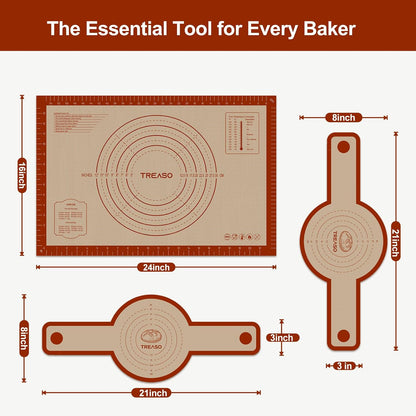 Silicone Pastry Mat, 24" x 16" Dough Mat, Rolling Mat for Baking