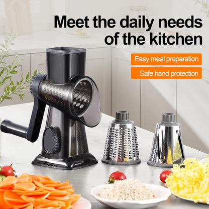 Rotary Cheese Grater Manual Hand Crank 3-in-1 Vegetable Shredde