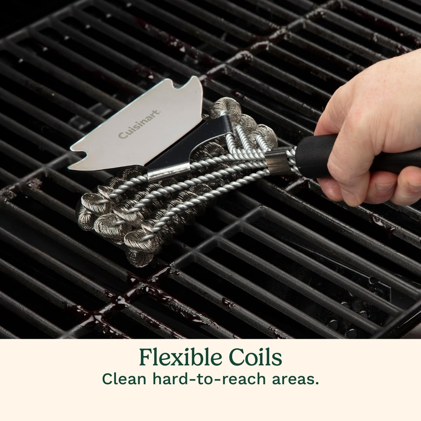 Cuisinart Stainless Steel 16.5" Long Handle Grill Cleaner Brush and Scraper for BBQ, Griddle, Grills, Cookout Tool, Grill Brush for Outdoor Grills BBQ Accessories