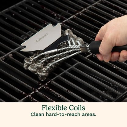Cuisinart Stainless Steel 16.5" Long Handle Grill Cleaner Brush and Scraper for BBQ, Griddle, Grills, Cookout Tool, Grill Brush for Outdoor Grills BBQ Accessories