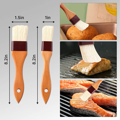 4 Pack Silicone Basting Pastry Brushes with 2 Wood Handle Oil Brushes