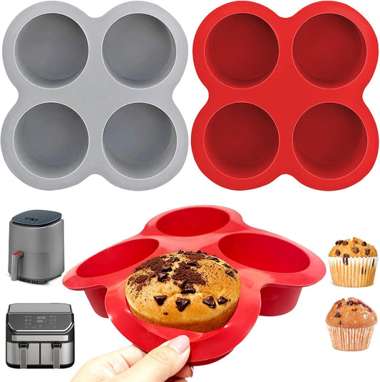 3 Pack Egg Bite Molds for Air Fryer Accessories,4-Cup Silicone Muffin Pans for Baking - Dishwasher Safe, Easy-Release, BPA Free