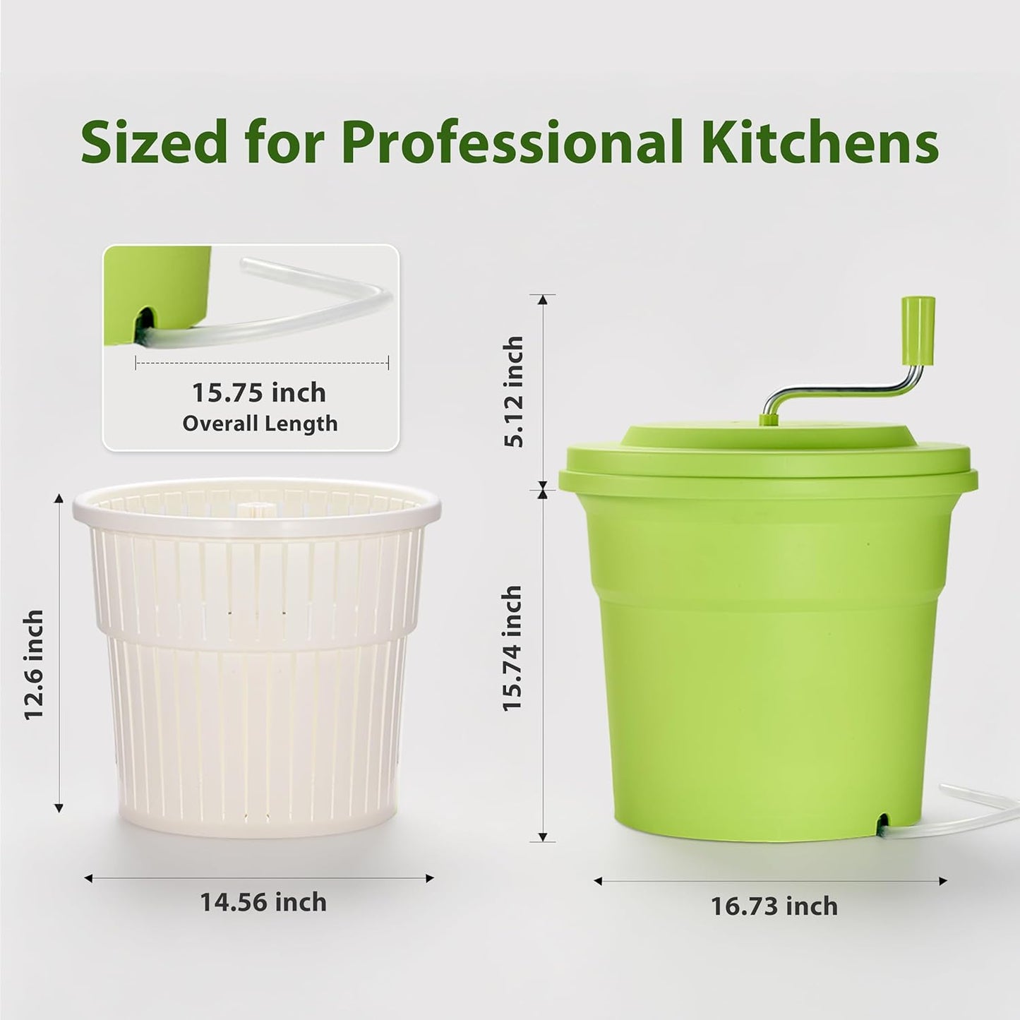 CURTA 20 Quart (5 Gallon) Commercial Salad Spinner, Heavy Duty Manual Lettuce Dryer with Built-in Drain Hose, Large Vegetable Washer Holds 7 Lettuce Heads for Restaurant Kitchen Prep
