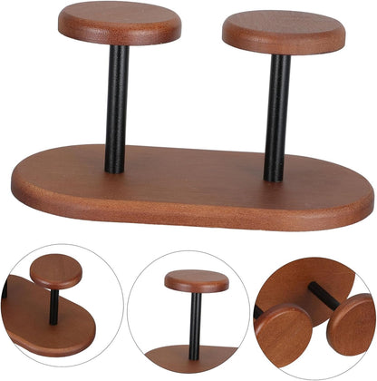Wooden Paper Cup Holder Stand with Walnut Finish, Dual Disposable Cup Dispenser Rack for Coffee Bars and Party Drink Station Organizer
