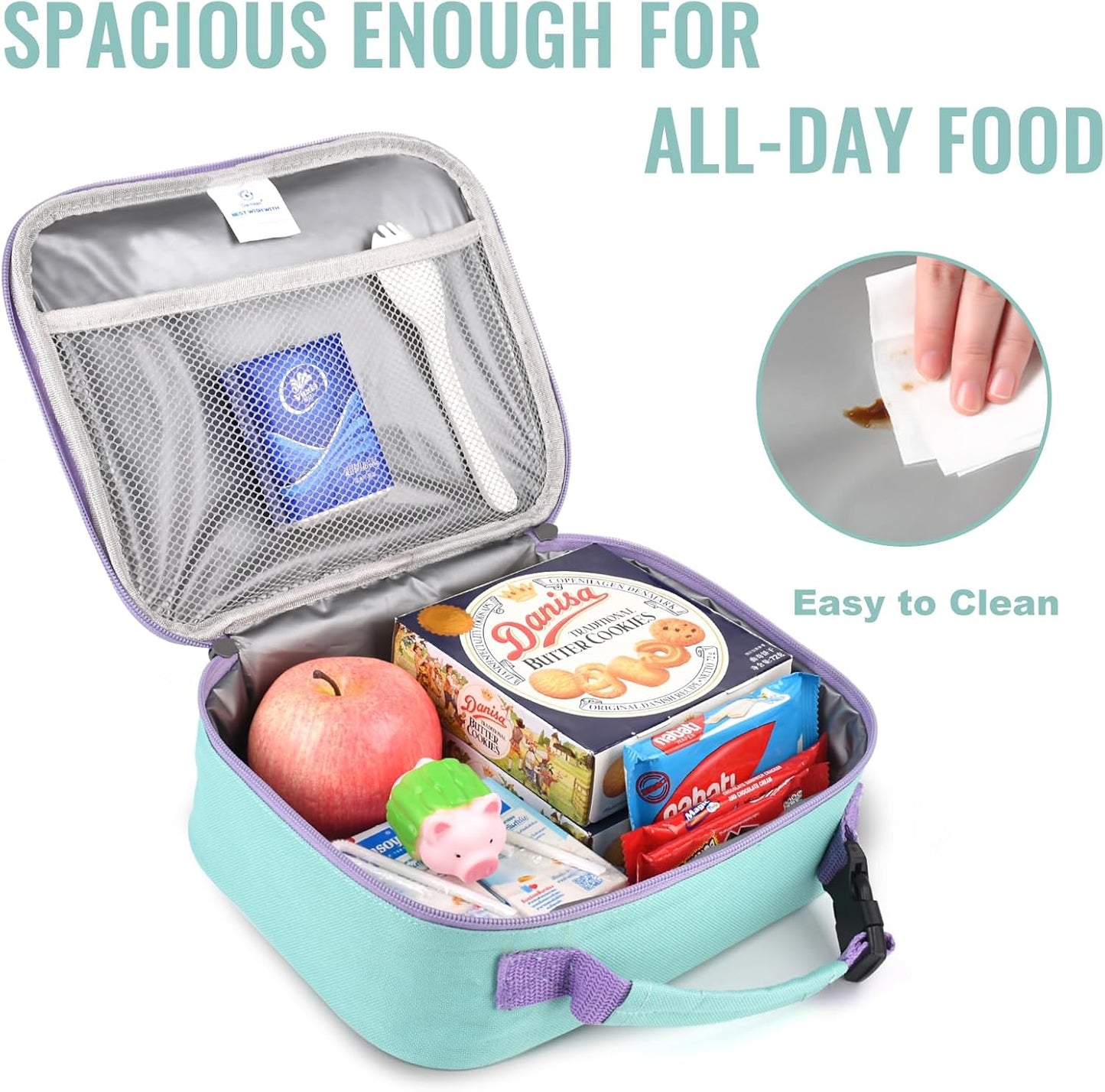 Genteen Lunch Box Kids, Insulated Lunch Bag Kids Boys Girls Back to School, Soft Lunch Box for Men Reusable Lunchbox for Office,Outdoor,School (Black)